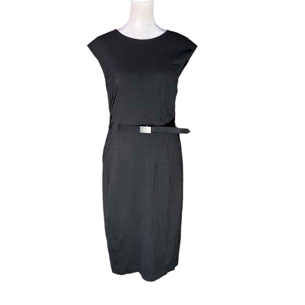 LAUREN RALPH LAUREN BLACK JERSEY SLEEVELESS BELTED MIDI DRESS GREAT CONDITION S